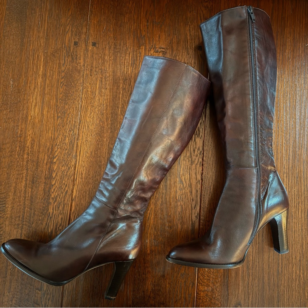 J. Crew Chocolate Brown Italian Leather Heeled Boots 7.5